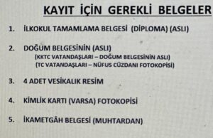 Kayıt için gerekli belgeler